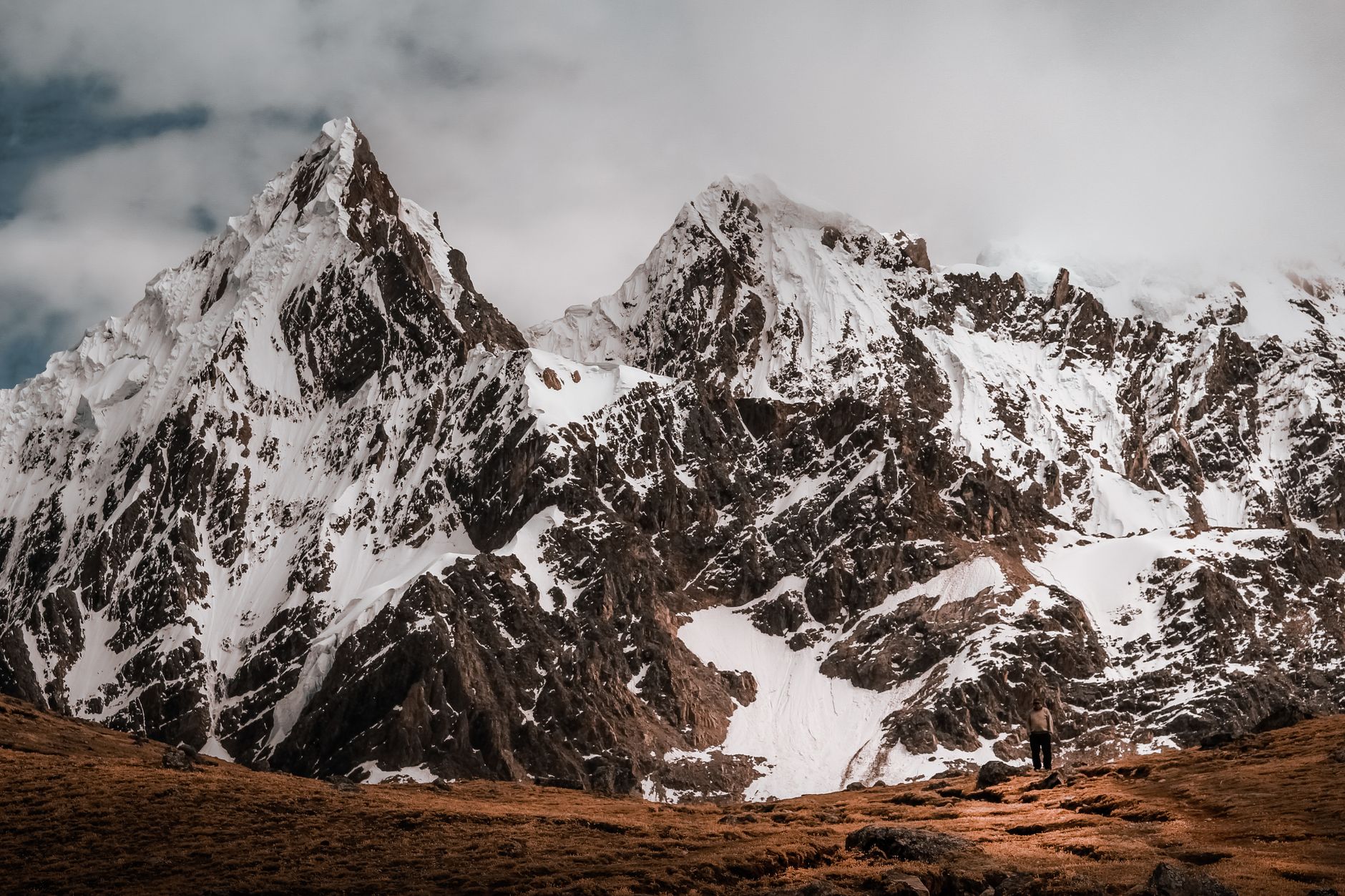 Snow-capped Andes mountain peak in Peru, near Nevado Huascarán, struck by the 1970 Ancash earthquake