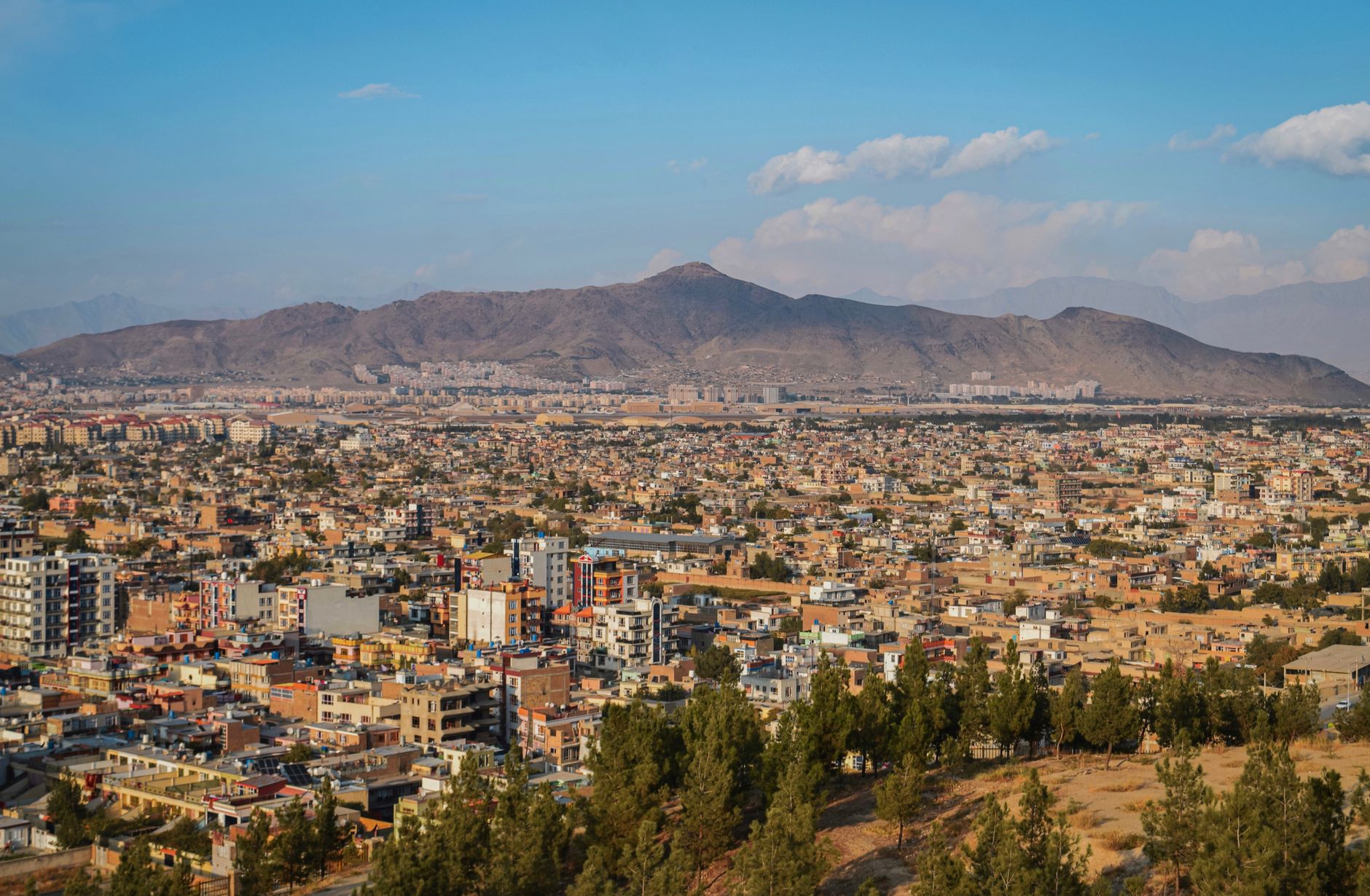 Kabul, Afghanistan, surrounded by mountains near the seismically active Hindu Kush