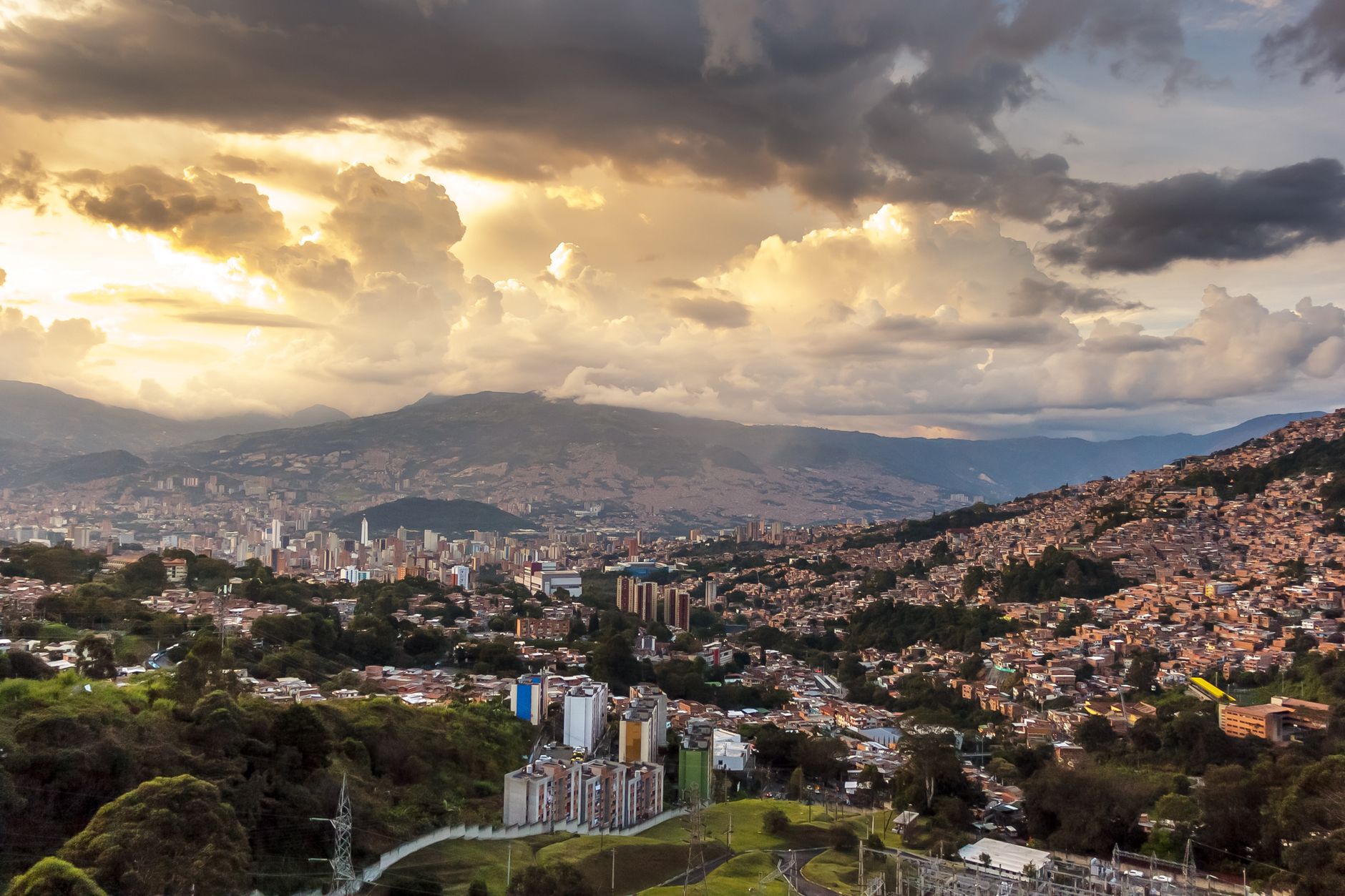 Modern skyline of Caracas, Venezuela, in the valley below the Ávila mountains