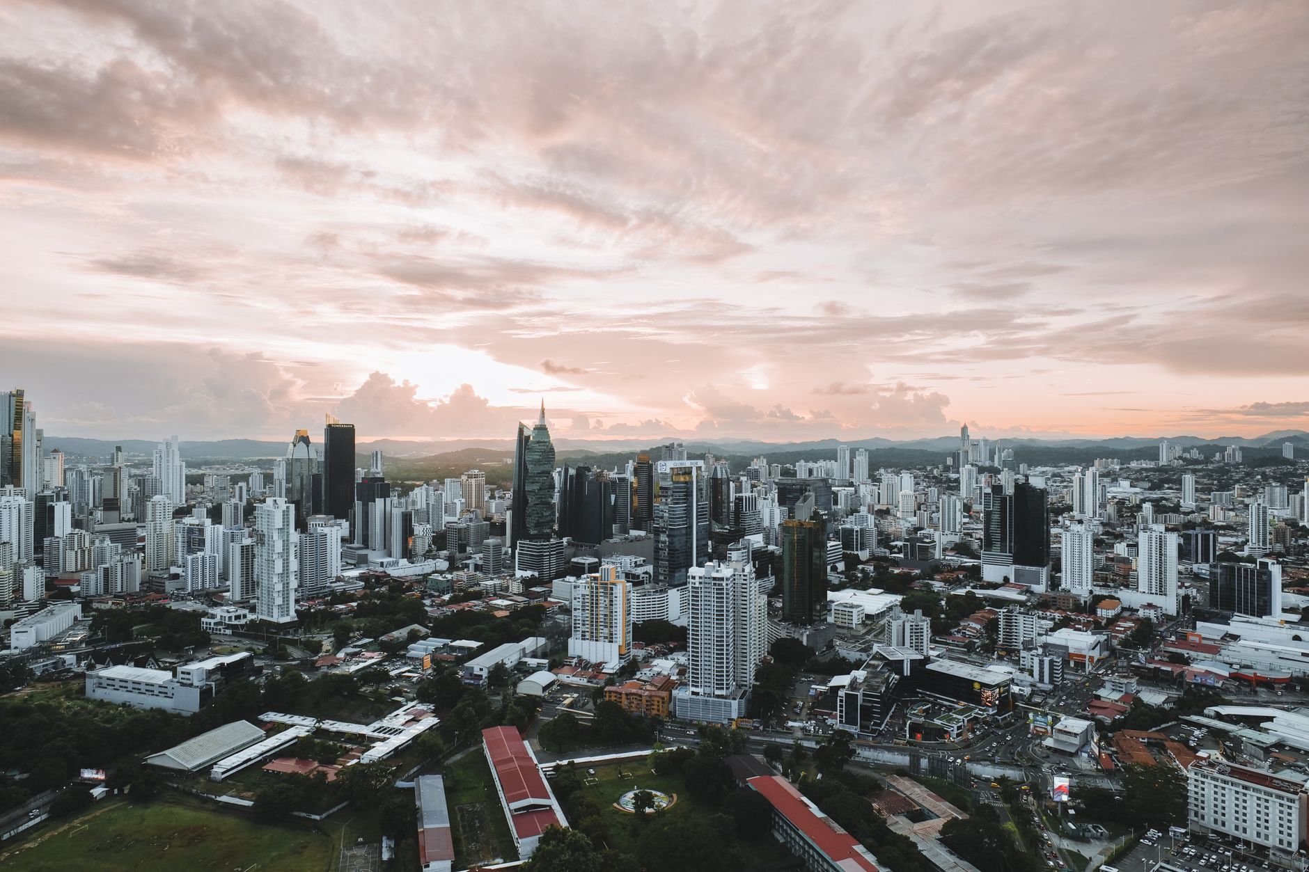 Panama City skyline of high-rise towers on the Pacific coast