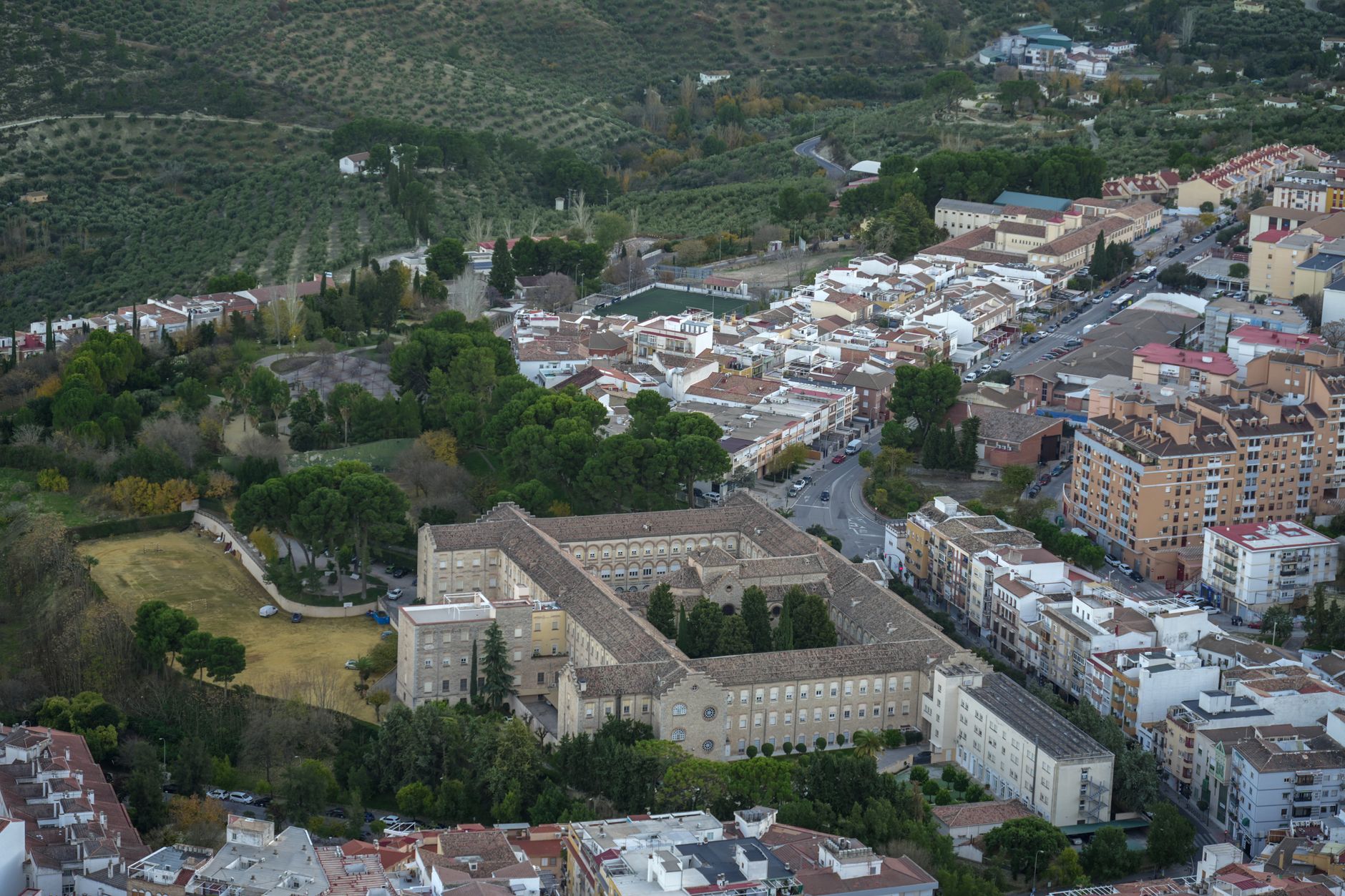 Olive groves in Jaén province, Spain, within an area of active seismic faults