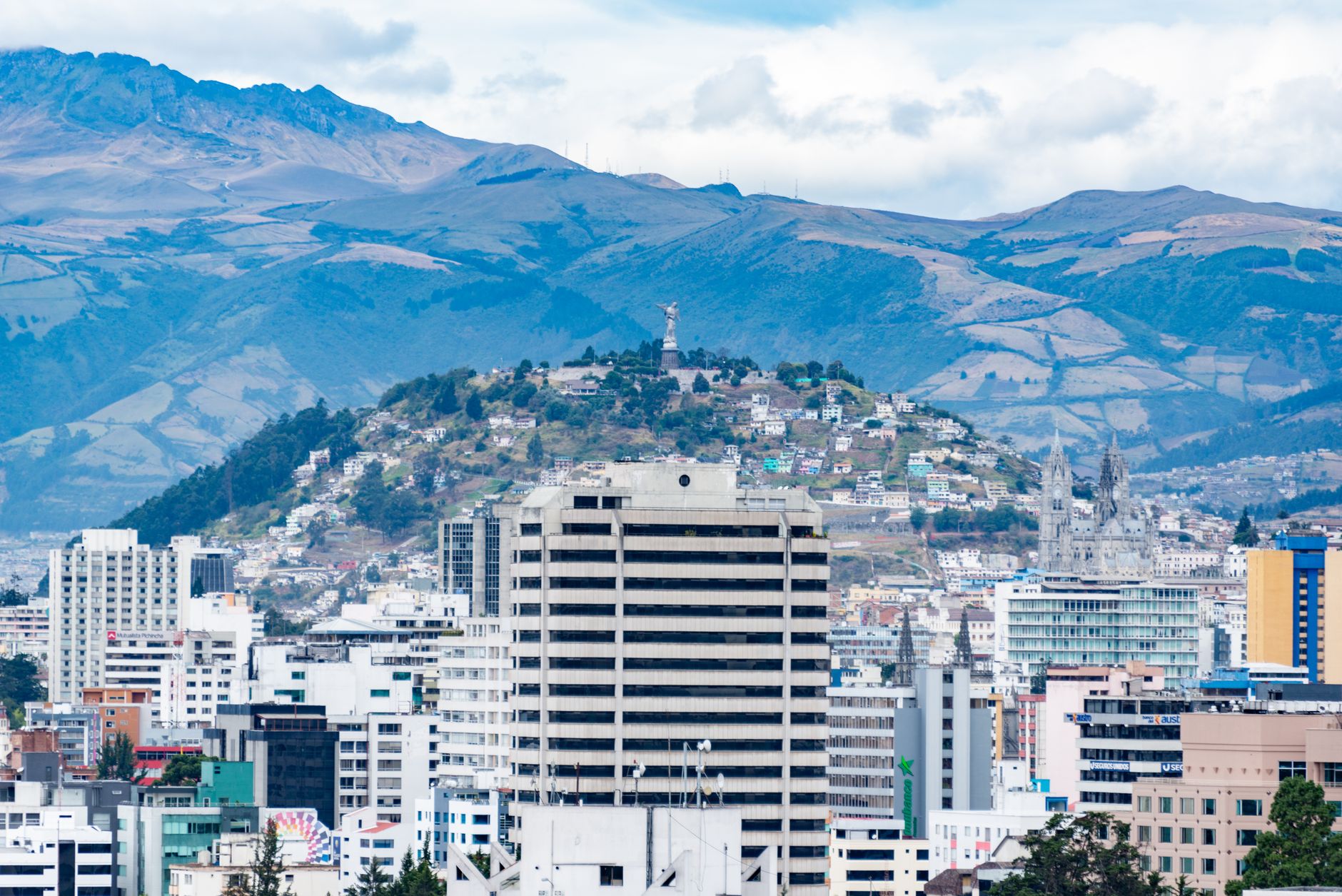 Quito, Ecuador skyline among the Andes mountains