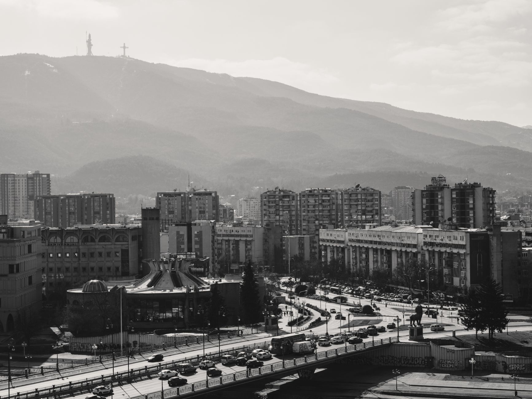 Skyline of Skopje, North Macedonia, rebuilt after the catastrophic 1963 earthquake