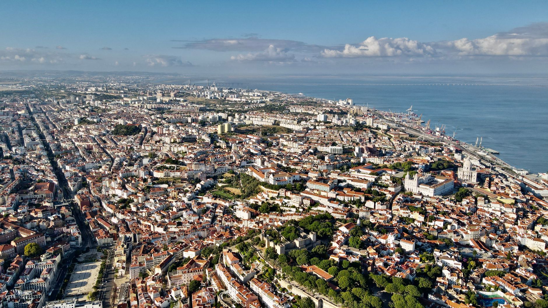 Historic Lisbon, Portugal cityscape and coastline, the city destroyed by the 1755 earthquake