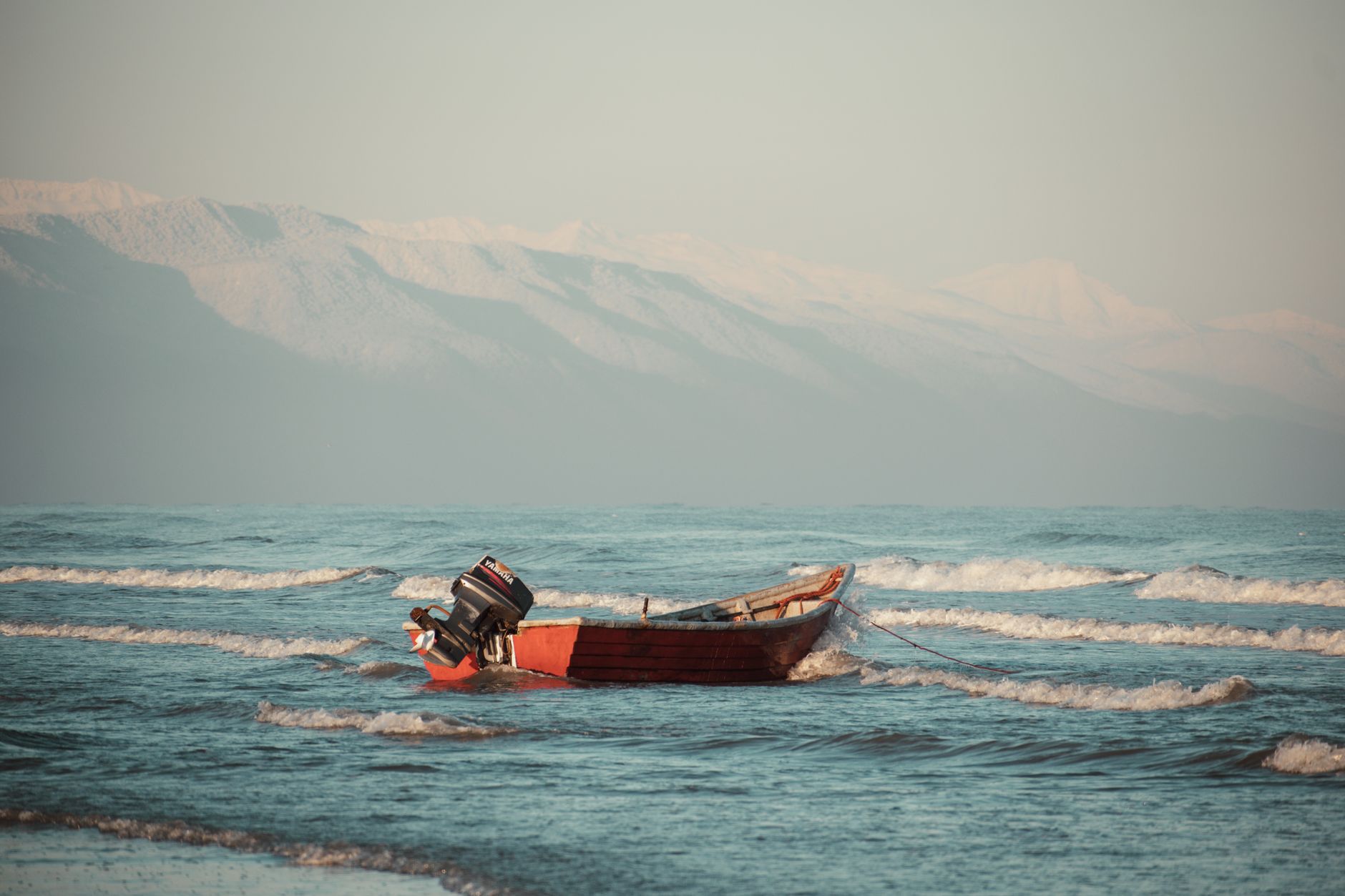 Caspian Sea coastline and mountains of northern Iran, near the region devastated by the 1990 Manjil-Rudbar earthquake