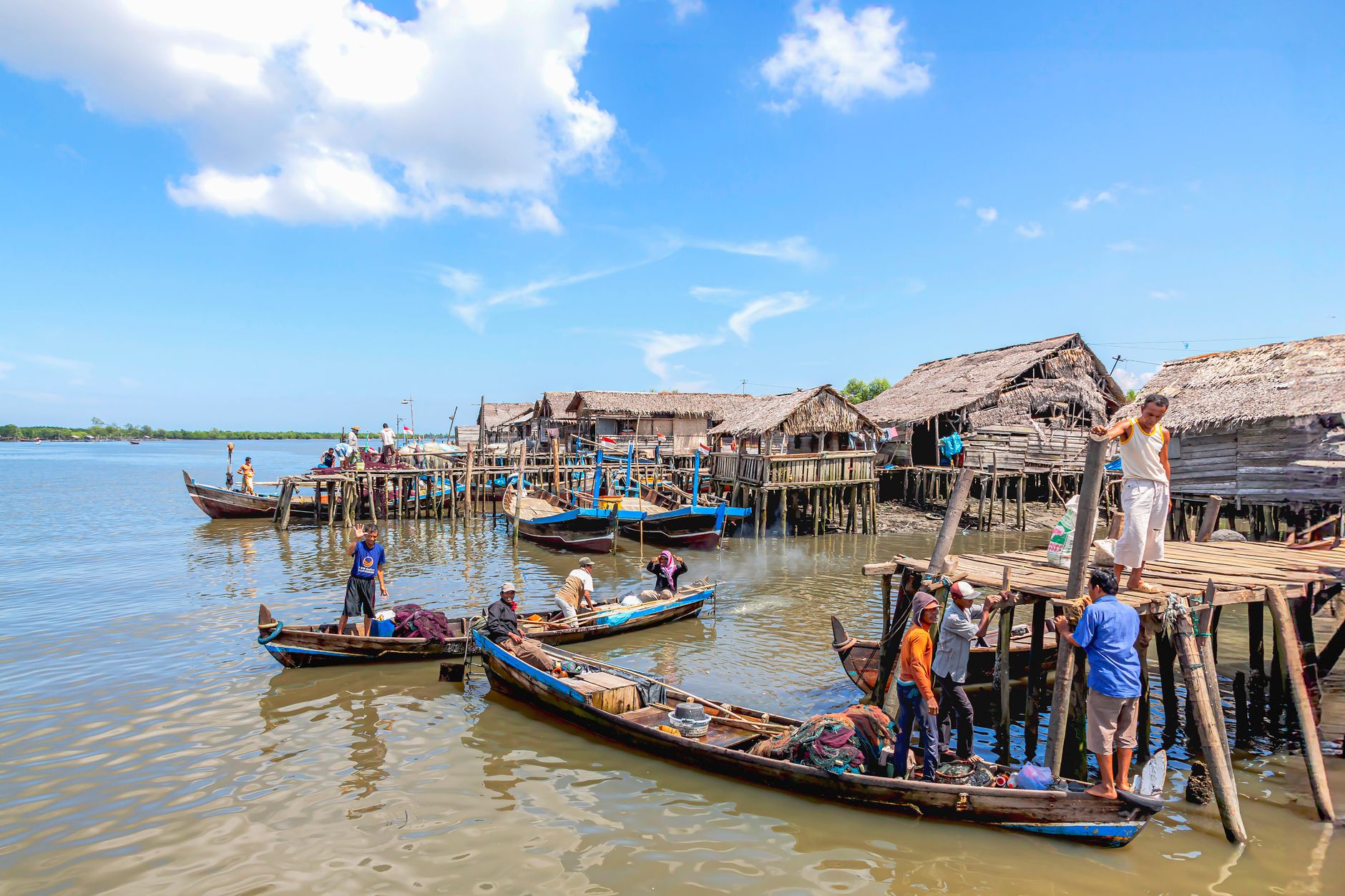 Stilt fishing village on the Indonesian coast, similar to communities devastated on Nias island in 2005