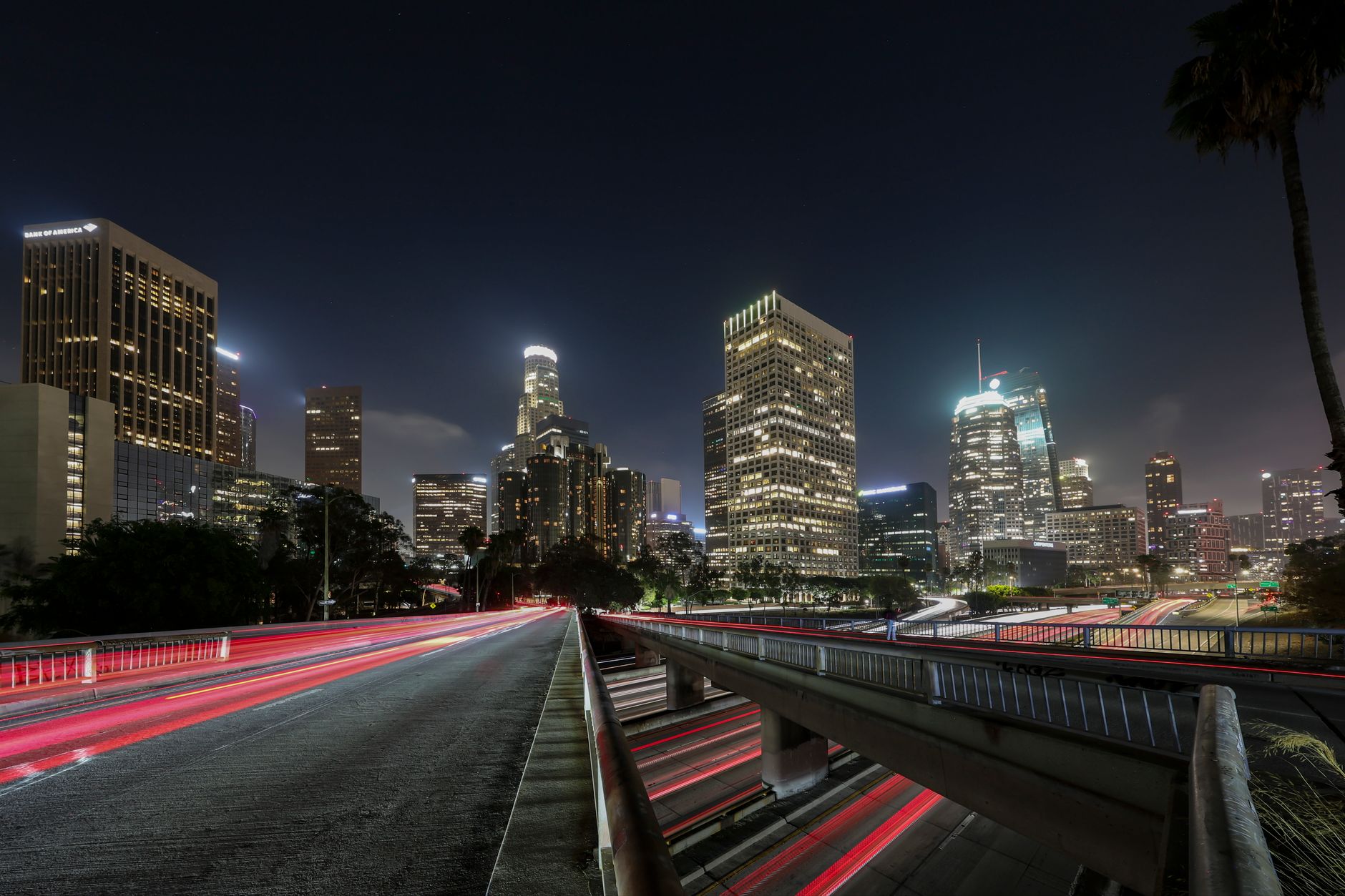 Los Angeles, California city skyline, near the region struck by the 1994 Northridge earthquake