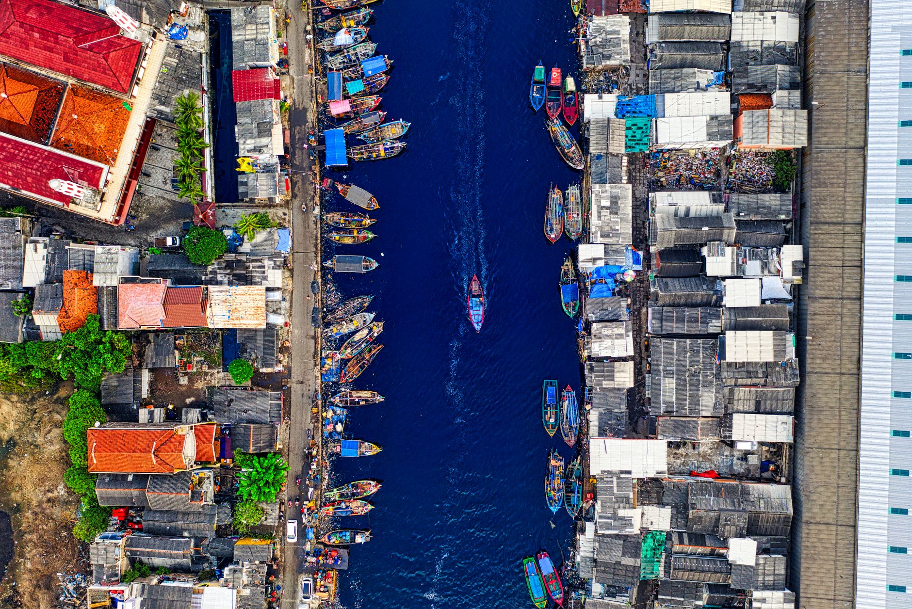 Aerial view of an Indonesian coastal city, near Palu Bay struck by the 2018 earthquake and tsunami